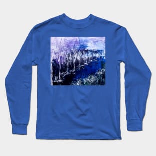 Purple blue and black with detailing of white semi abstract river scape painting Long Sleeve T-Shirt